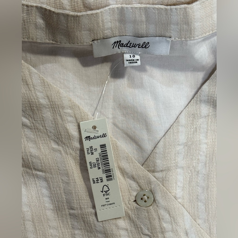 Madewell Womens Cream Midi Dress Puff-Sleeves Button-Wrap Size 10 - Picture 7 of 10